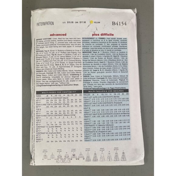 Butterick B4154 Historical Costume Sewing Pattern Sizes 18 20 22 Vintage UNCUT - Picture 3 of 7